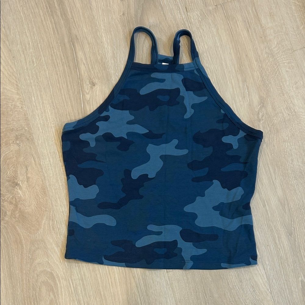 Fabletics Blue Camouflage Crop Tank Top